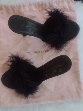 Victoria's Secret Black Feather Slide Mules